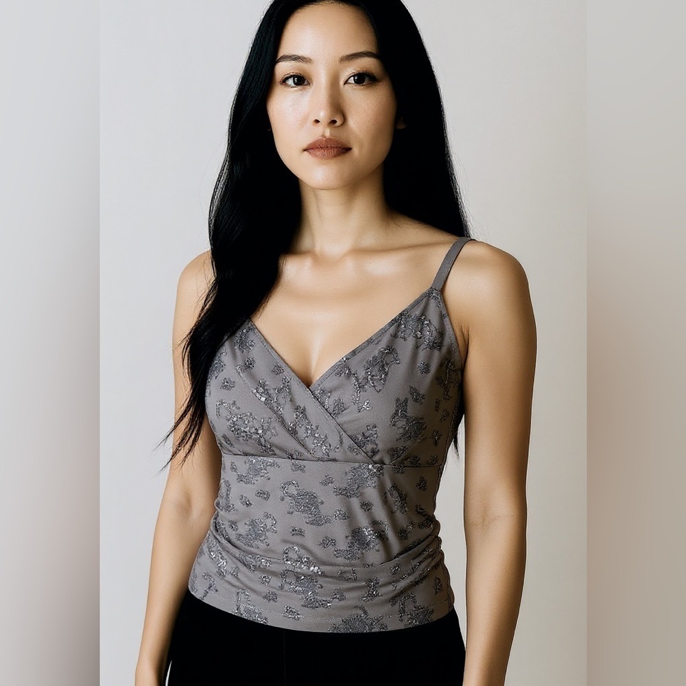 White House Black Market Sparkly Silver and Gray Stunning Top